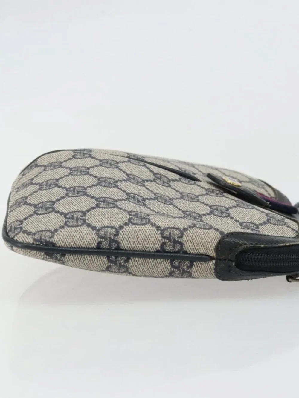 GUCCI GG Supreme Sherry Line Shoulder Bag PVC Navy Gold Auth 175532
